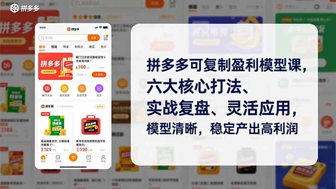 拼多多可复制盈利模型课，六大核心打法、实战复盘、灵活应用，模型清晰，稳定产出高利润-创薯资源