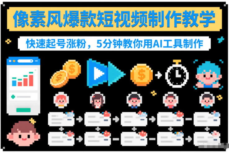 像素风爆款短视频制作教学，快速起号涨粉，5分钟教你用AI工具制作-创薯资源