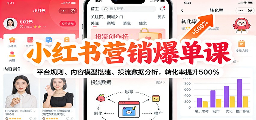 小红书营销爆单课：平台规则、内容模型搭建、投流数据分析，转化率提升500%-创薯资源