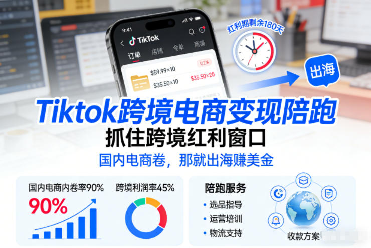Tiktok跨境电商变现陪跑,抓住跨境红利窗口,国内电商卷,那就出海賺美金-创薯资源