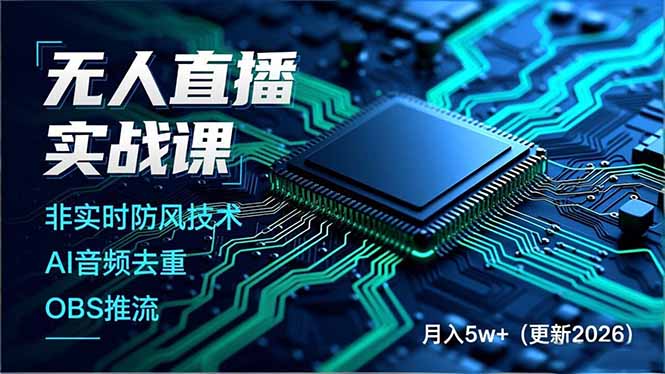 无人直播实战课,非实时防风技术、AI音频去重、OBS推流,建立技术壁垒,月入5w+(更新2026-创薯资源