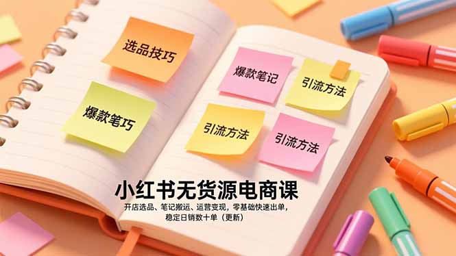 小红书无货源电商课,开店选品、笔记搬运、运营变现,零基础快速出单,稳定日销数十单(更新-创薯资源