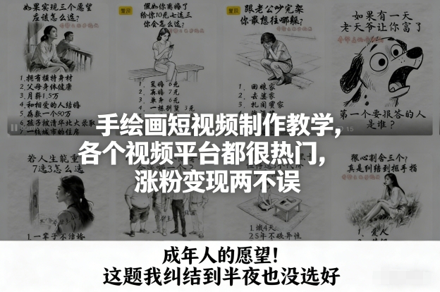 手绘画短视频制作教学，各个视频平台都很热门，涨粉变现两不误-创薯资源