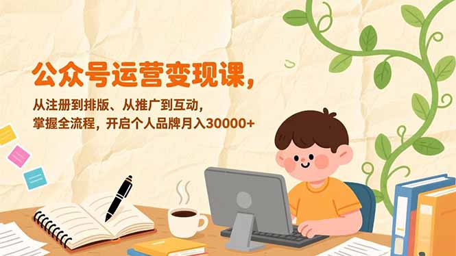 公众号运营变现课，从注册到排版、从推广到互动，掌握全流程，开启个人品牌月入30000+-创薯资源