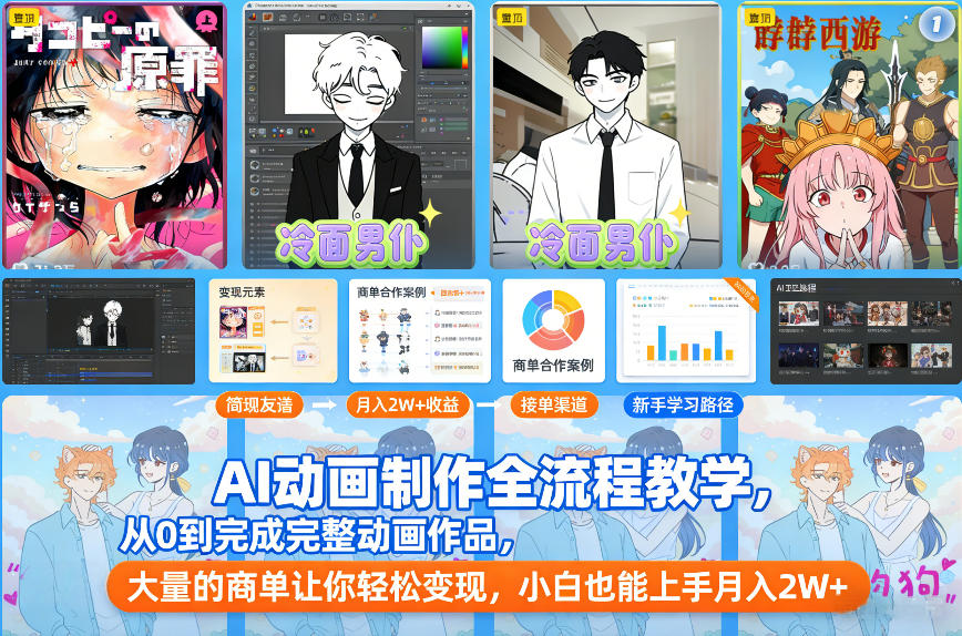 AI动画制作全流程教学，从0到完成完整动画作品，大量的商单让你轻松变现，小白也能上手月入2W+-创薯资源