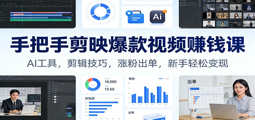 手把手剪映爆款视频赚钱课：AI工具，剪辑技巧，涨粉出单，新手轻松变现-创薯资源