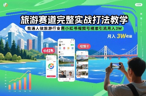 旅游赛道完整实战打法教学，普通人做旅游行业用小红书视频号精准引流月入3W-创薯资源
