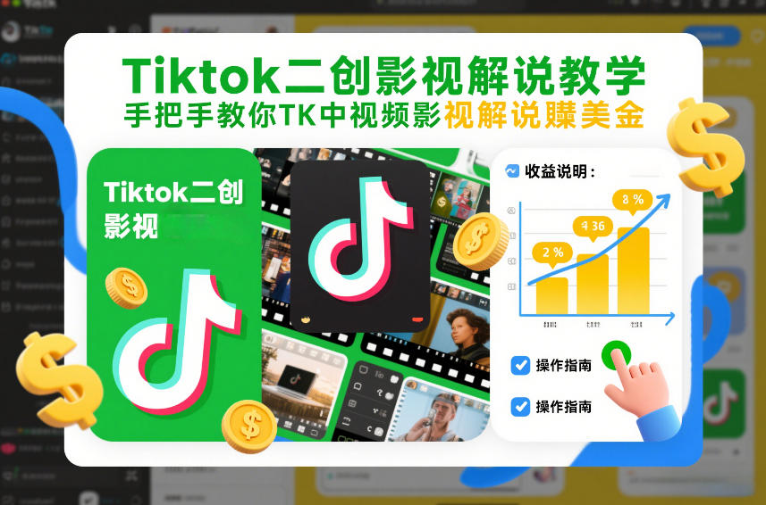 Tiktok二创影视解说教学，手把手教你TK中视频影视解说賺美金(更新26年1月)-创薯资源