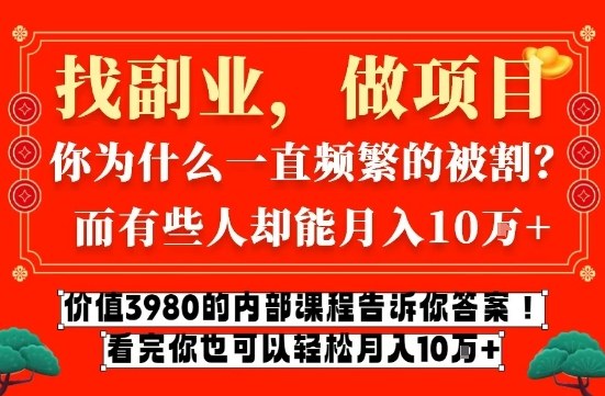 价值3980的网创内部课程，告诉你互联网创业月入10个W的秘密【揭秘】-创薯资源