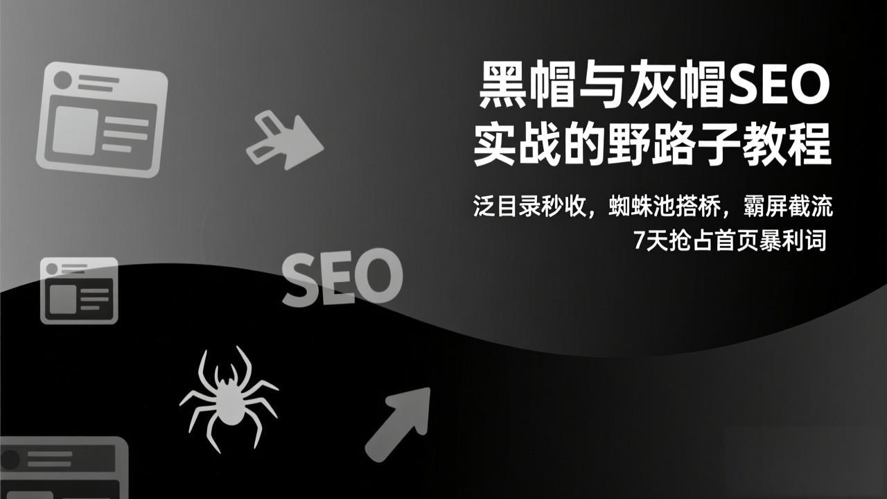 黑帽与灰帽SEO实战的野路子教程：泛目录秒收，蜘蛛池搭桥，霸屏截流，7天抢占首页暴利词-创薯资源