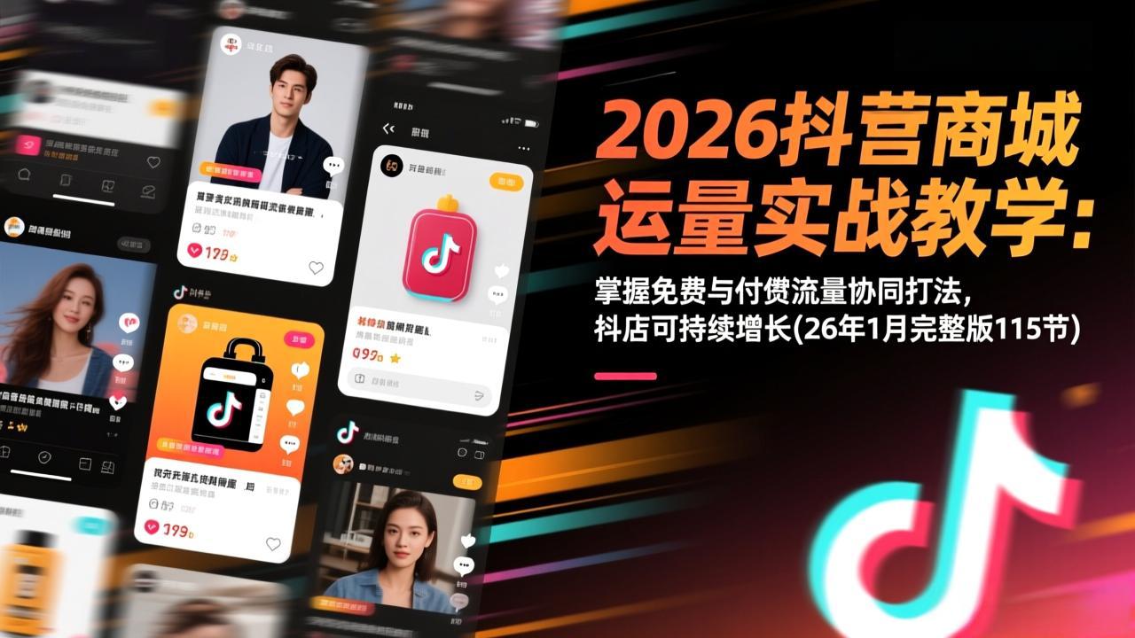 2026抖音商城运营实战教学：掌握免费与付费流量协同打法，抖店可持续增长(26年1月完整版115节-创薯资源