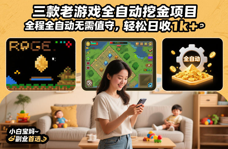 三款老游戏全自动挖金项目，全程全自动无需值守，轻松日收1k+，小白宝妈副业首选【揭秘】-创薯资源