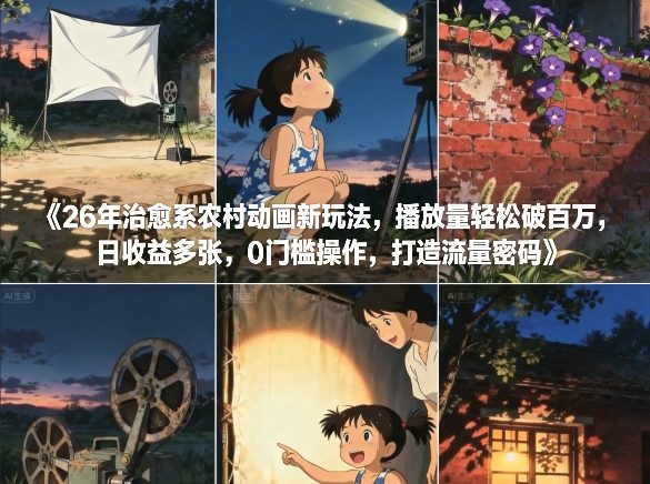 26年治愈系农村动画新玩法，播放量轻松破百万，日收益多张，0门槛操作，打造流量密码-创薯资源