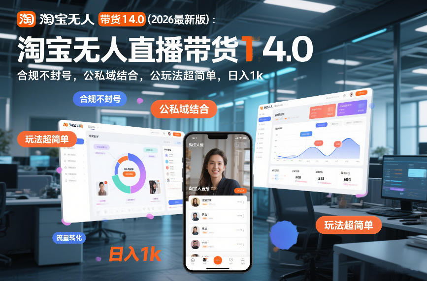 淘宝无人直播带货14.0(2026最新版)：合规不封号，公私域结合，玩法超简单，日入1k+【揭秘】-创薯资源