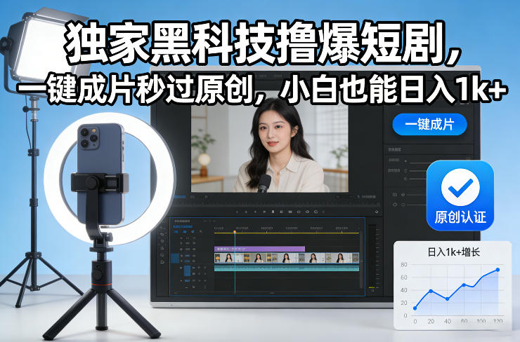 独家黑科技撸爆短剧，一键成片秒过原创，小白也能日入1k+【揭秘】-创薯资源