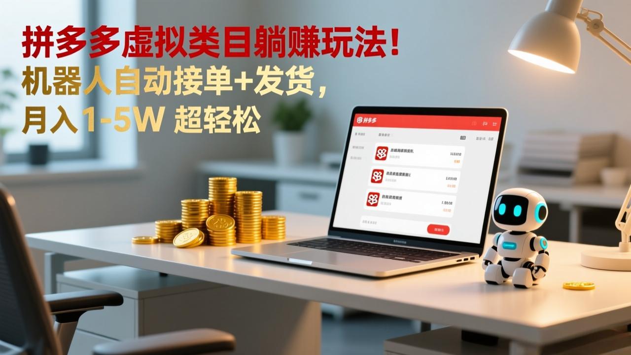 多多虚拟类目躺赚玩法！机器人自动接单+发货，月入 1-5W 超轻松-创薯资源