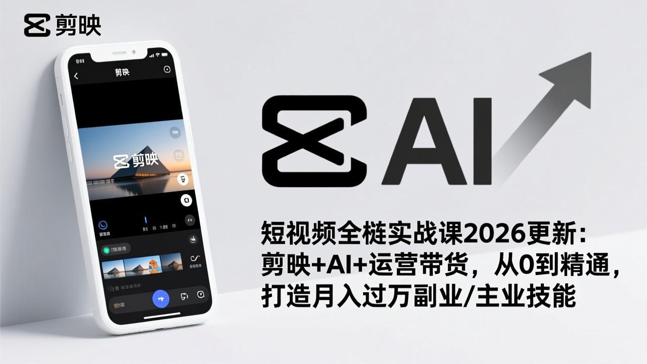 短视频全栈实战课2026更新：剪映+AI+运营带货，从0到精通，打造月入过万副业/主业技能-创薯资源