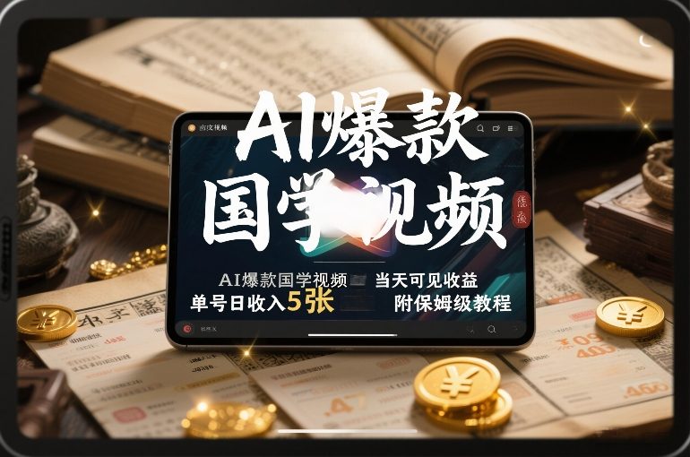 AI爆款国学视频，独家起号方法，小白直接上手，当天可见收益，单号日收入5张+附保姆级教程-创薯资源