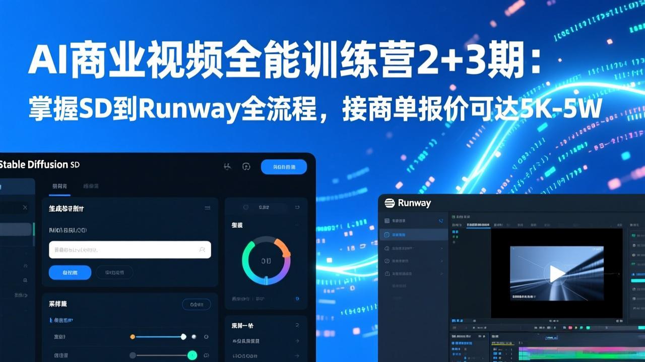 AI商业视频全能训练营2+3期：掌握SD到Runway全流程，接商单报价可达5K-5W-创薯资源