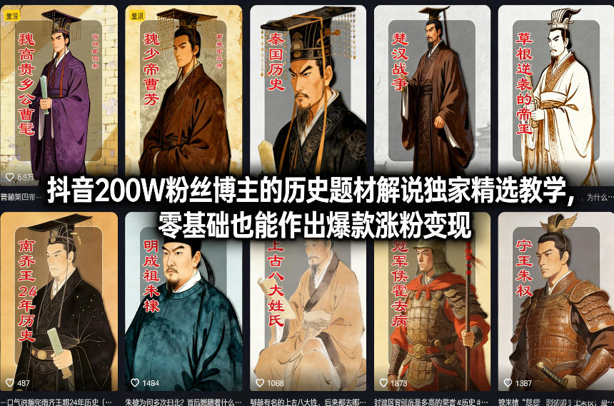 抖音200W粉丝博主的历史题材解说独家精选教学，零基础也能作出爆款涨粉变现-创薯资源