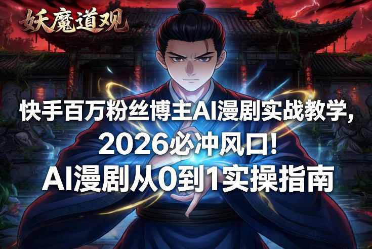 快手百万粉丝博主AI漫剧实战教学,2026必冲风口!AI漫剧从0到1实操指南-创薯资源