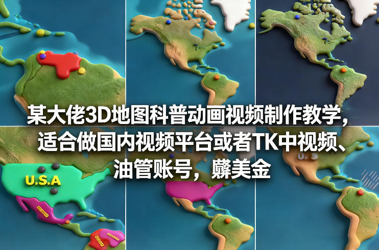 某大佬3D地图科普动画视频制作教学,适合做国内视频平台或者TK中视频、油管账号,賺美金-创薯资源