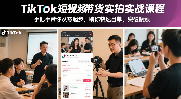 TikTok短视频带货实拍实战课程,手把手带你从零起步,助你快速出单,突破瓶颈