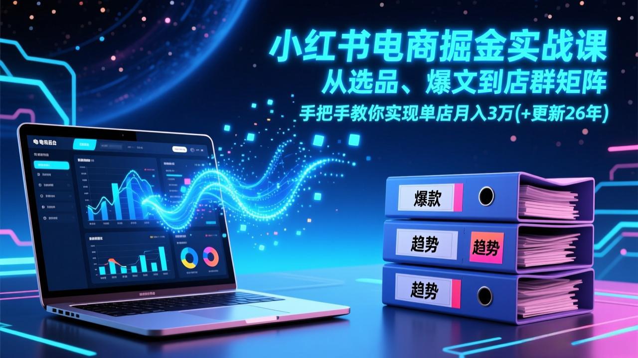 小红书电商掘金实战课，从选品、爆文到店群矩阵，手把手教你实现单店月入3万+(更新26年-创薯资源