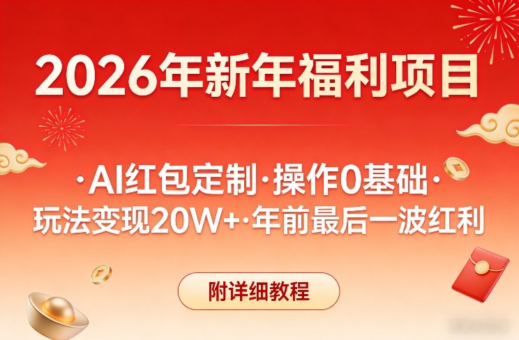 新年福利项目，AI红包定制，操作0基础，玩法变现20W+年前最后一波红利，附详细教程-创薯资源