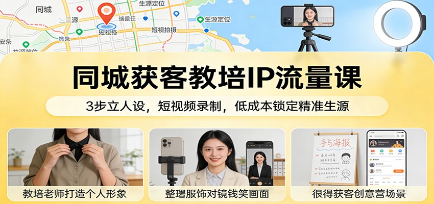 同城获客教培IP流量课：3步立人设，短视频录制，低成本锁定精准生源-创薯资源