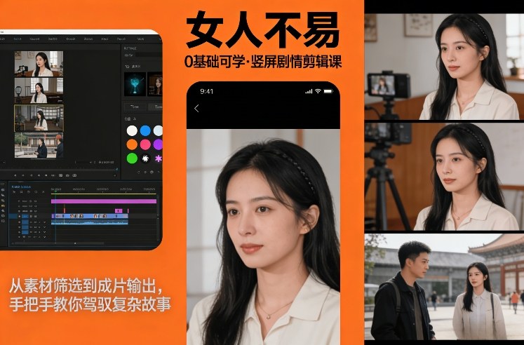 0基础可学！《女人不易》竖屏剧情剪辑课，从素材筛选到成片输出，手把手教你驾驭复杂故事-创薯资源