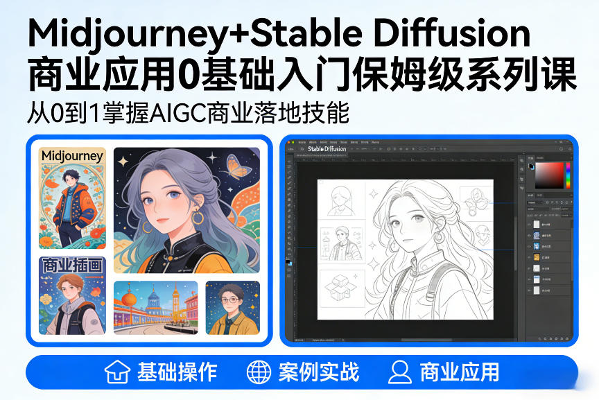 AIGC商业应用Midjourney+Stable Diffusion教程，0基础入门保姆级系列课-创薯资源