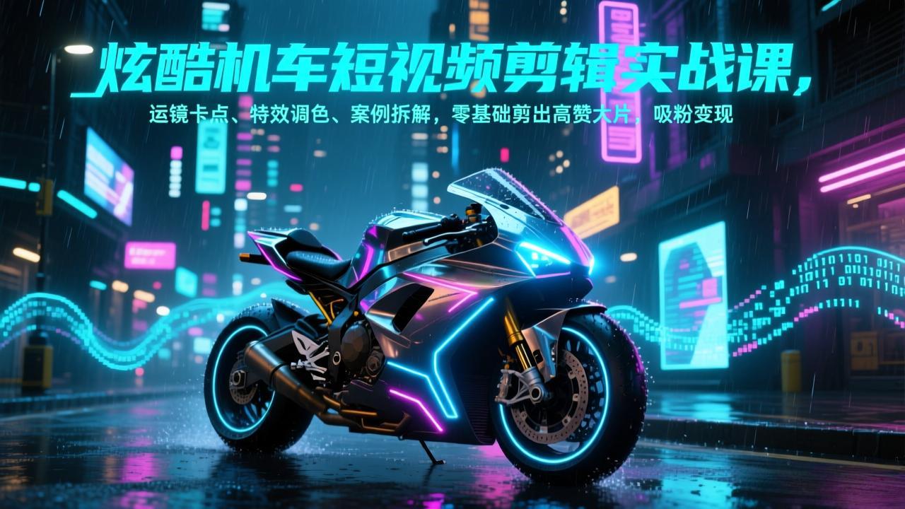 炫酷机车短视频剪辑实战课，运镜卡点、特效调色、案例拆解，零基础剪出高赞大片，吸粉变现-创薯资源