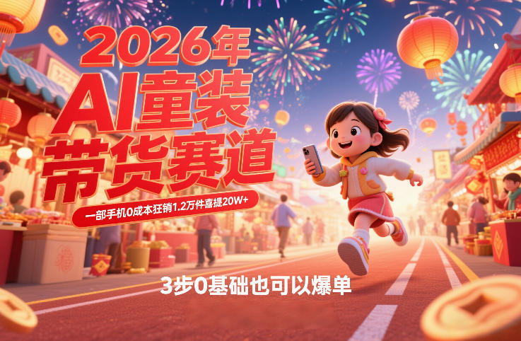 AI童装新春带货赛道，一部手机0成本狂销1.2万件喜提20W+，3步0基础也可以爆单-创薯资源