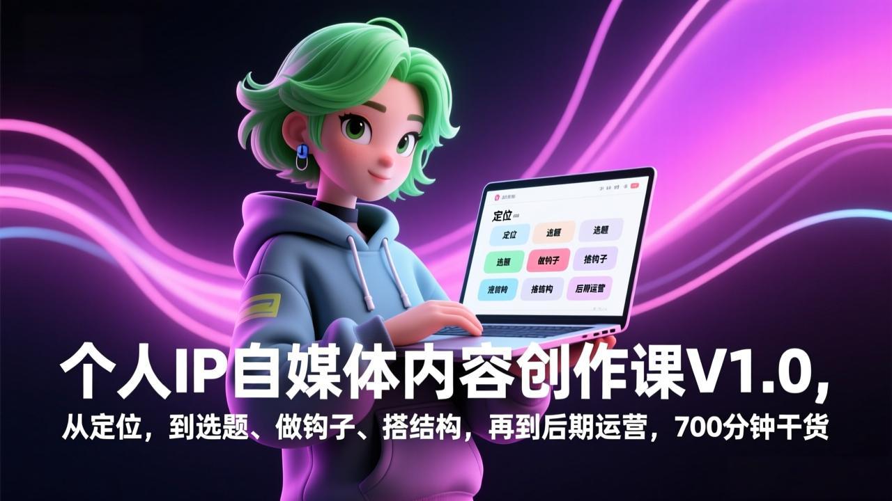 个人IP自媒体内容创作课V1.0，从定位，到选题、做钩子、搭结构，再到后期运营，700分钟干货-创薯资源