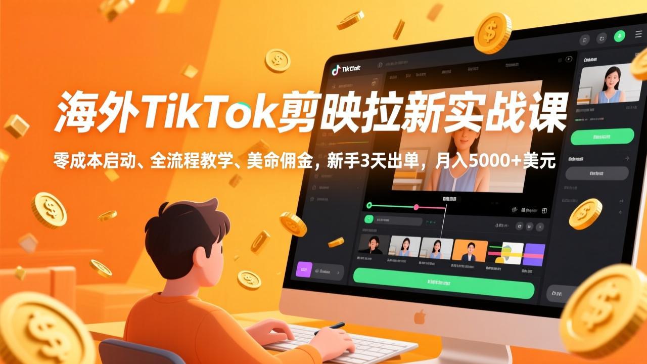 海外TikTok剪映拉新实战课，零成本启动、全流程教学、美金佣金，新手3天出单，月入5000+美元-创薯资源