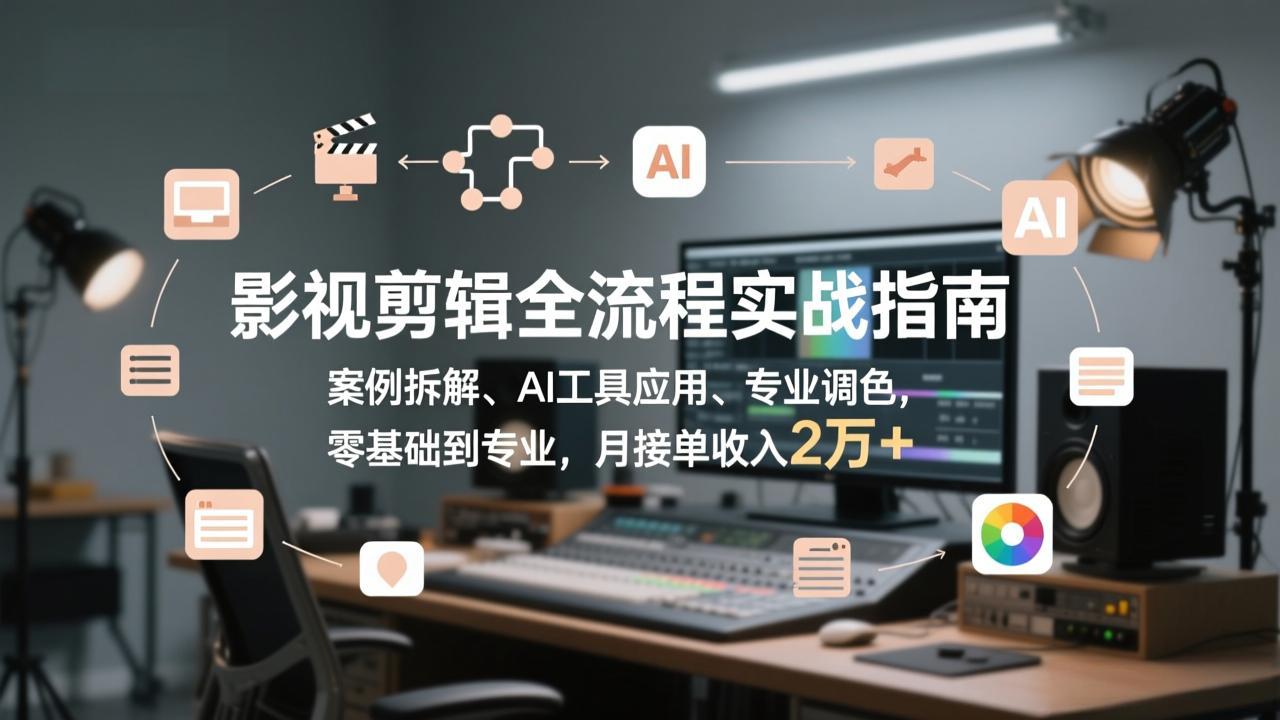 影视剪辑全流程实战指南，案例拆解、AI工具应用、专业调色，零基础到专业，月接单收入2万+-创薯资源