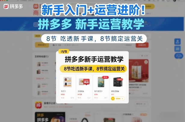 新手入门+运营进阶！拼多多新手运营教学，8节吃透新手课，8节搞定运营关-创薯资源