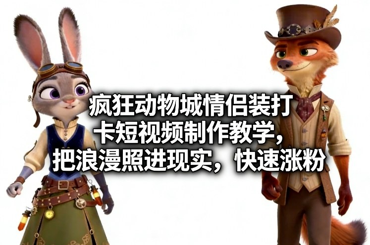 疯狂动物城情侣装打卡短视频制作教学，把浪漫照进现实，快速涨粉-创薯资源