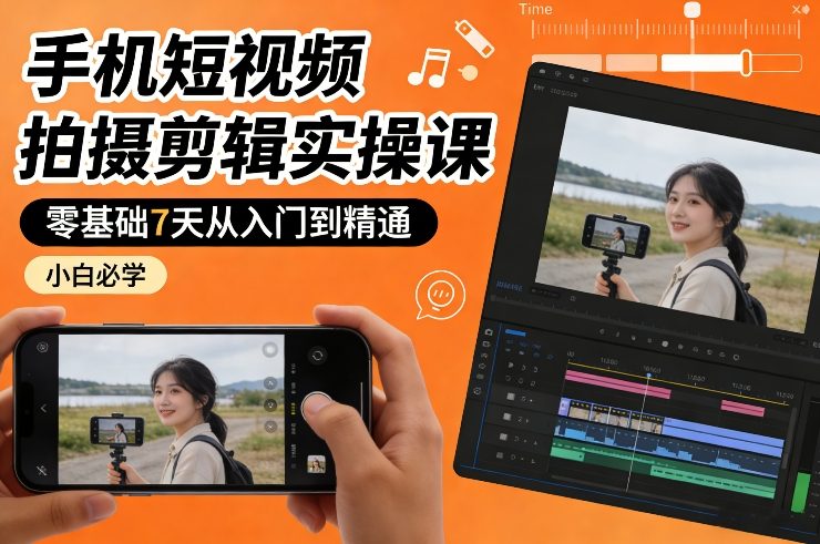 手机短视频拍摄剪辑实操课，零基础7天从入门到精通，小白必学-创薯资源