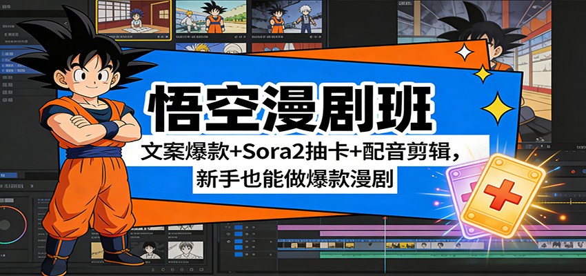 悟空漫剧班：文案爆款+Sora2抽卡+配音剪辑，新手也能做爆款漫剧-创薯资源