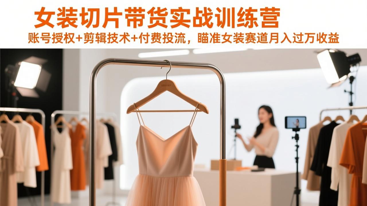 女装切片带货实战训练营，账号授权+剪辑技术+付费投流，瞄准女装赛道月入过万收益-创薯资源