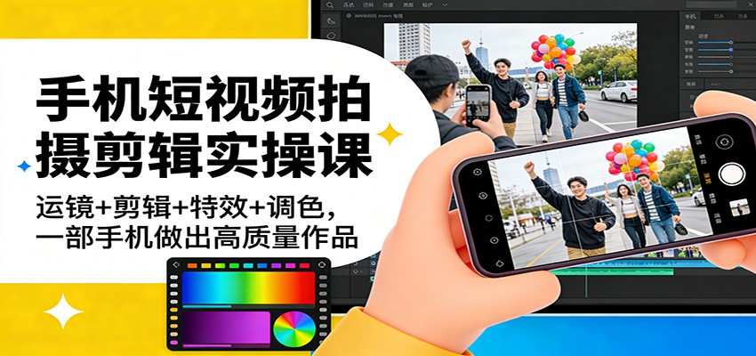 手机短视频拍摄剪辑实操课：运镜+剪辑+特效+调色，一部手机做出高质量作品-创薯资源