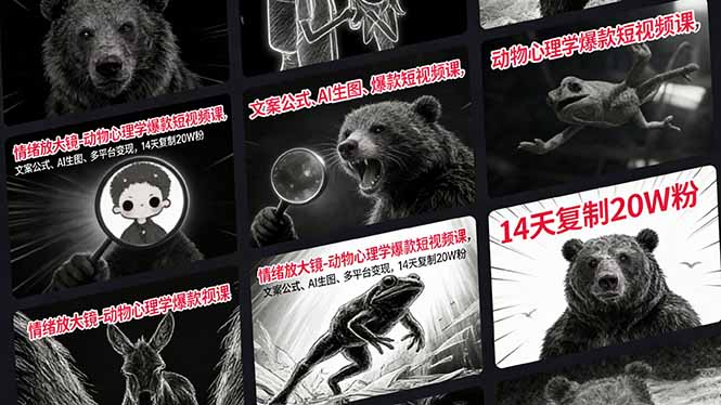 情绪放大镜-动物心理学爆款短视频课，文案公式、AI生图、多平台变现，14天复制20W粉-创薯资源