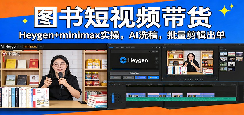 图书短视频带货：Heygen+minimax实操，AI洗稿 ，批量剪辑出单-创薯资源