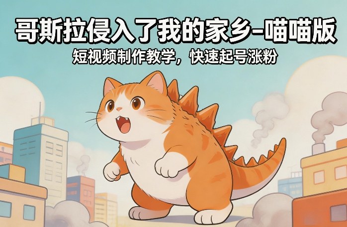 哥斯拉侵入了我的家乡–喵喵版短视频制作教学，快速起号涨粉-创薯资源