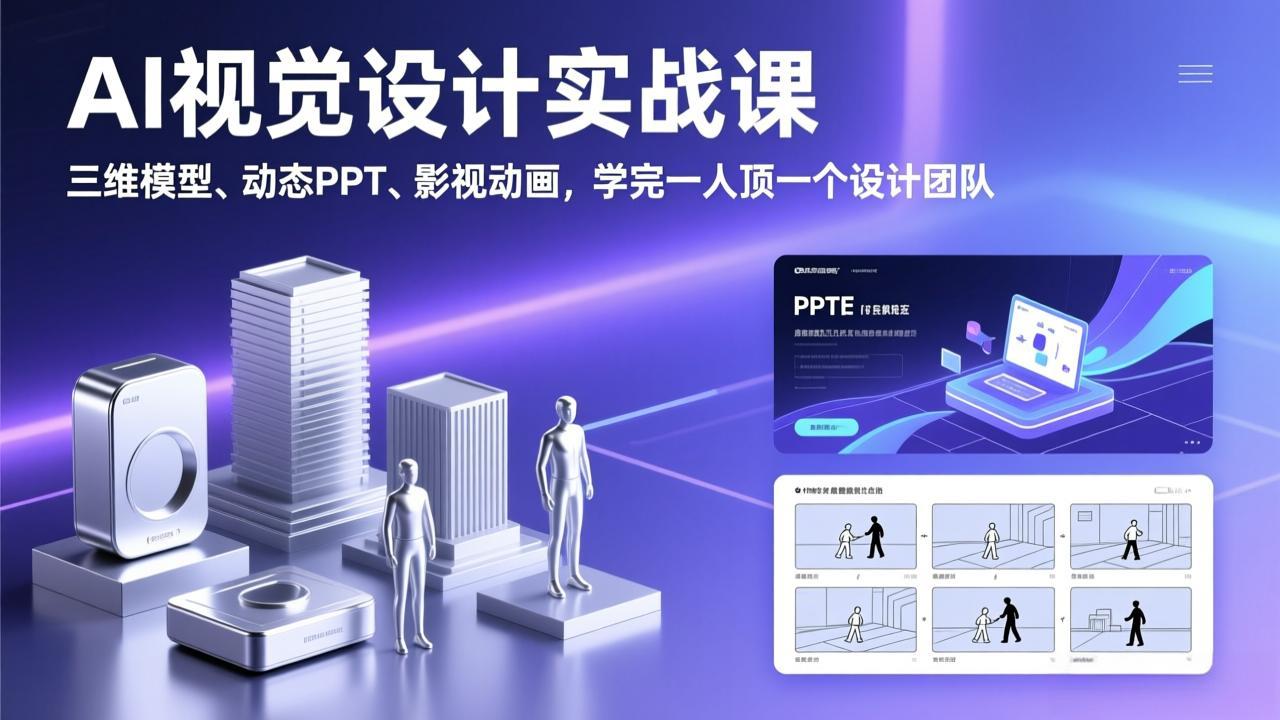 AI视觉设计实战课，三维模型、动态PPT、影视动画，学完一人顶一个设计团队-创薯资源