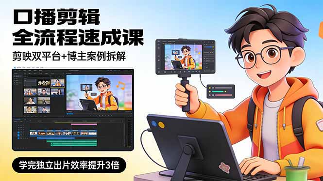 口播剪辑全流程速成课，剪映双平台+博主案例拆解，学完独立出片效率提升3倍-创薯资源
