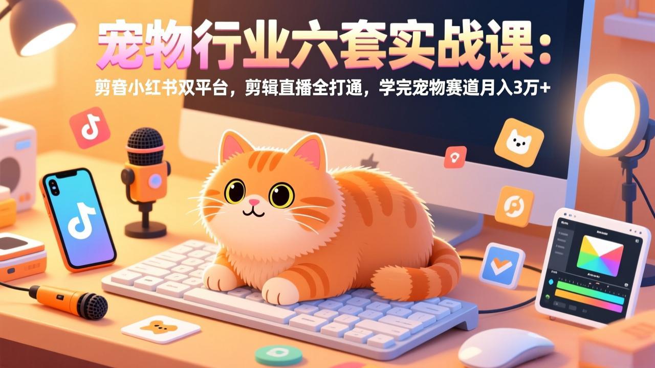 宠物行业六套实战课:抖音小红书双平台,剪辑直播全打通,学完宠物赛道月入3万+-创薯资源