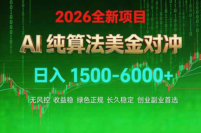 2026 全新美金对冲项目，不套平台赠金，不封号，纯算法对冲，日入 1500-6000+-创薯资源